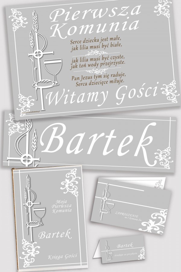 Personalizowany dekoracyjny zestaw komunijny - Biała elegancja