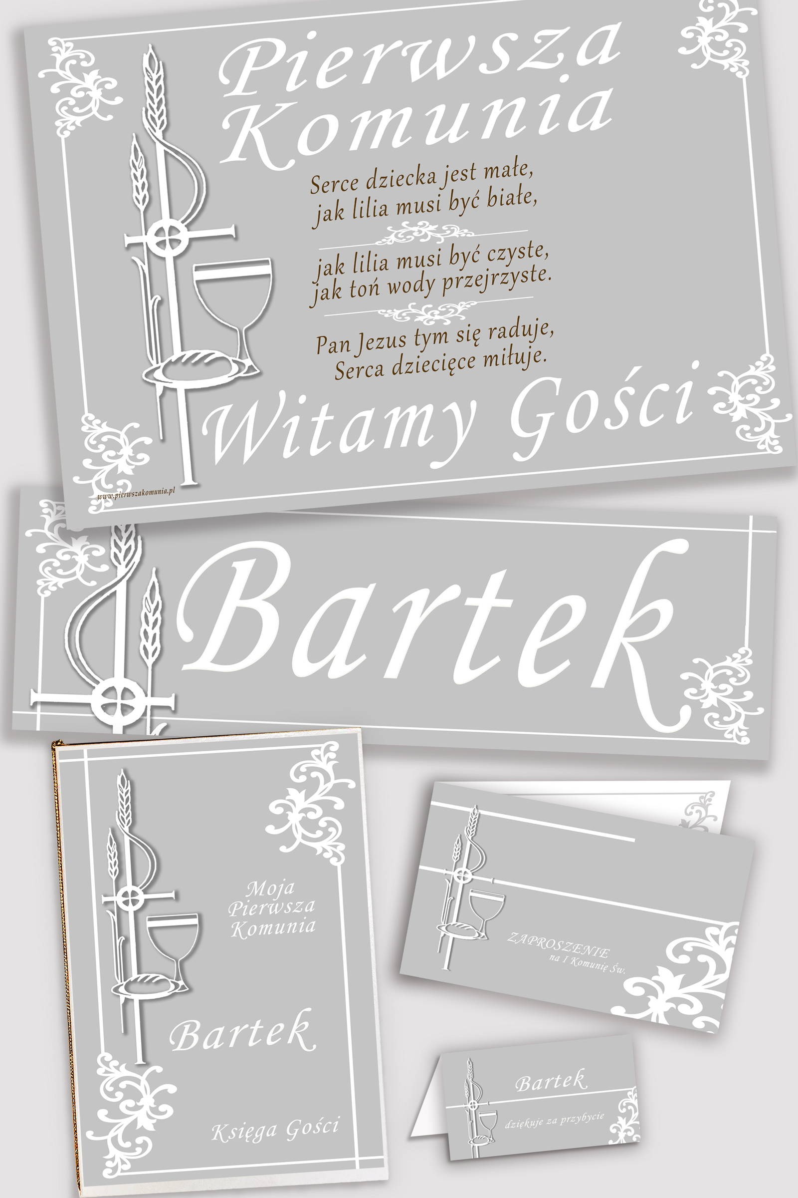Personalizowany dekoracyjny zestaw komunijny - Biała elegancja - obraz 0