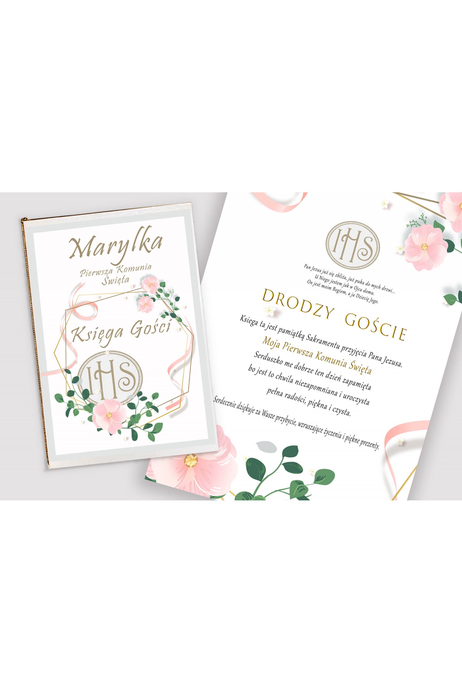 Personalizowany dekoracyjny zestaw komunijny - Różowa wstążeczka - obraz 4