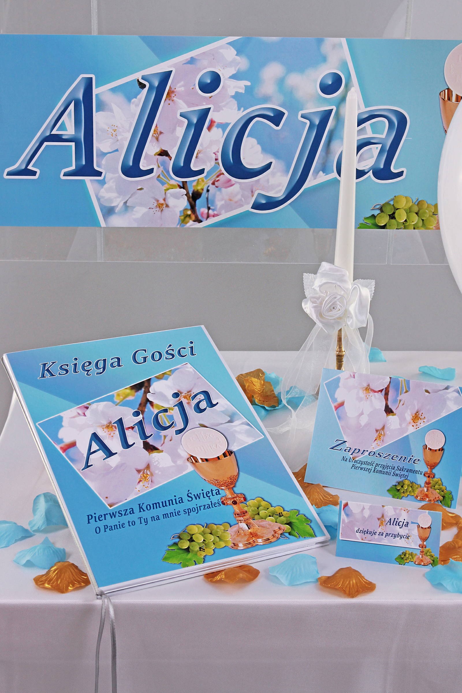 Personalizowany dekoracyjny zestaw komunijny - Turkusowa jabłoń - obraz 2
