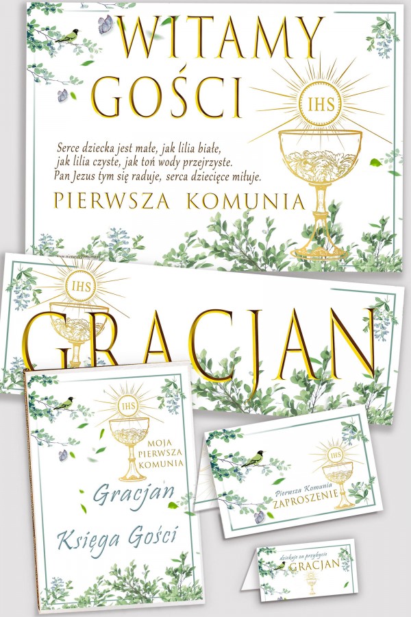 Personalizowany dekoracyjny zestaw komunijny - Słowik w gaju