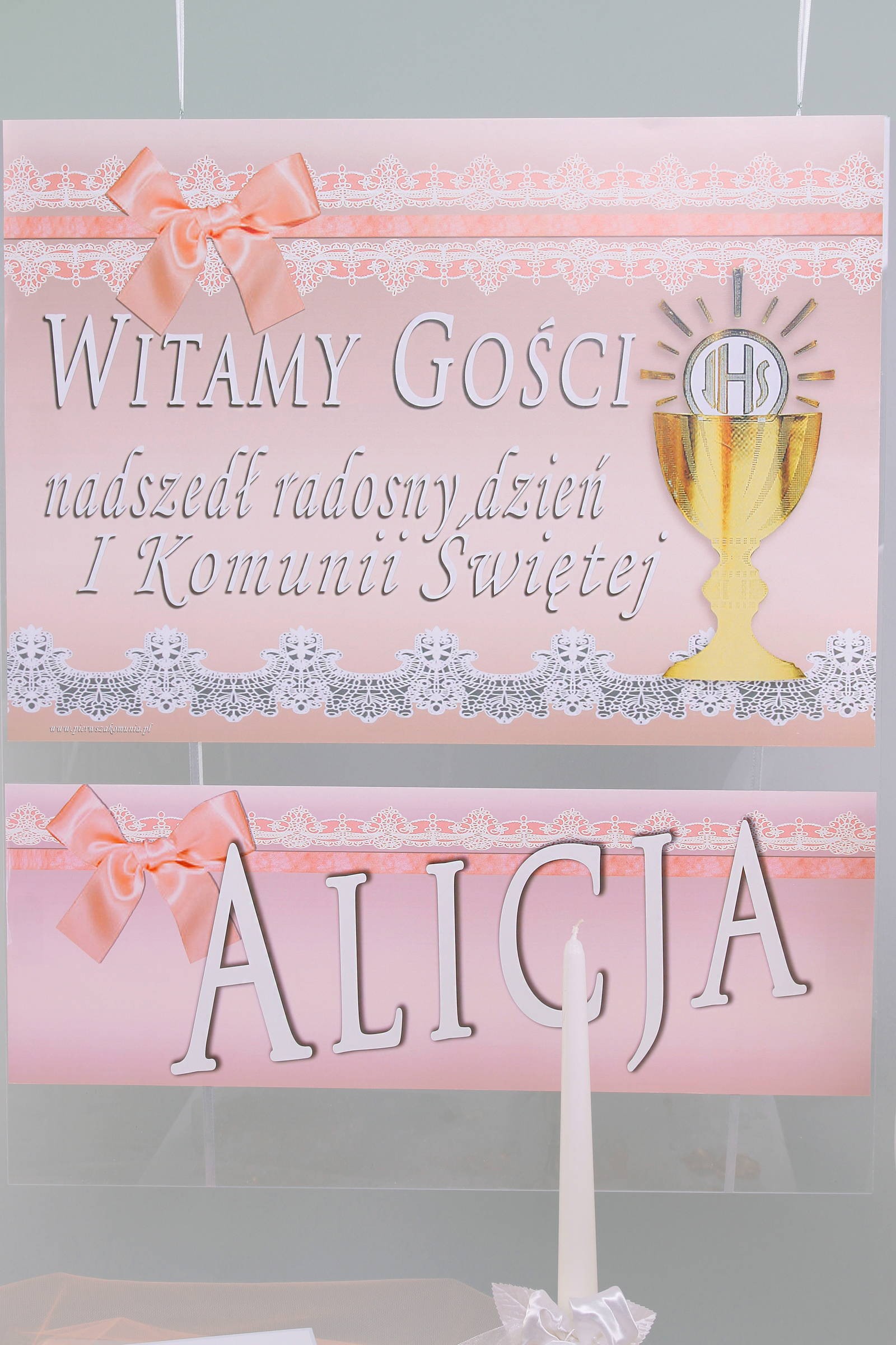 Personalizowany dekoracyjny zestaw komunijny - Koronka róż - obraz 1