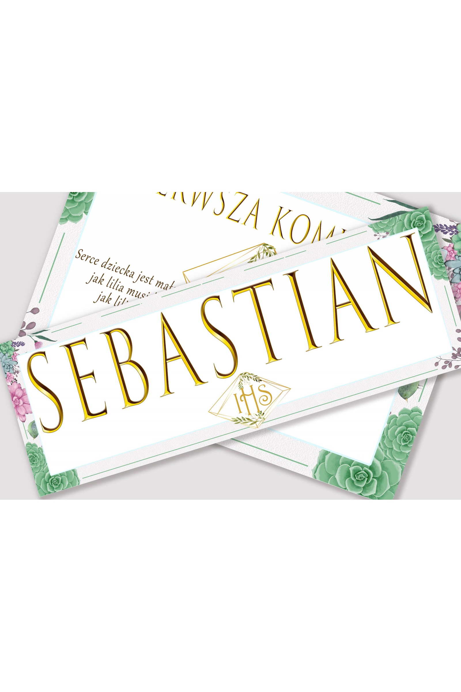 Personalizowany dekoracyjny zestaw komunijny - Diamencik z eukaliptusem - obraz 2