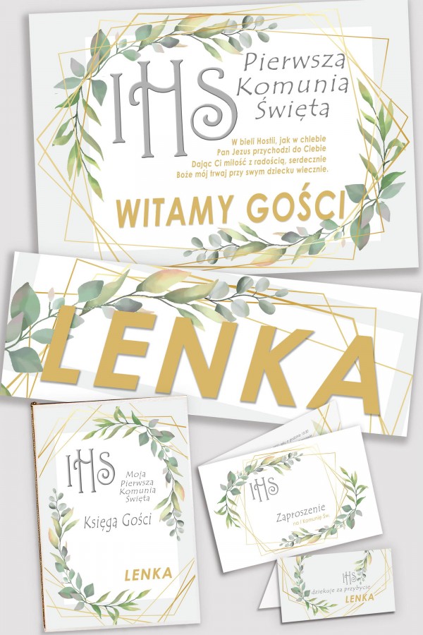 Personalizowany dekoracyjny zestaw komunijny - Zamglony poranek