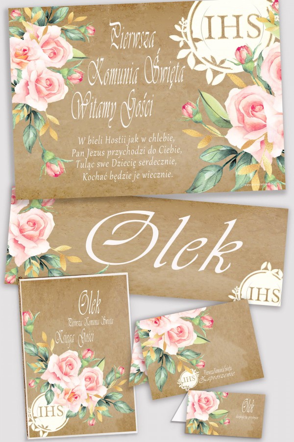 Personalizowany dekoracyjny zestaw komunijny - Pergaminowy bukiet