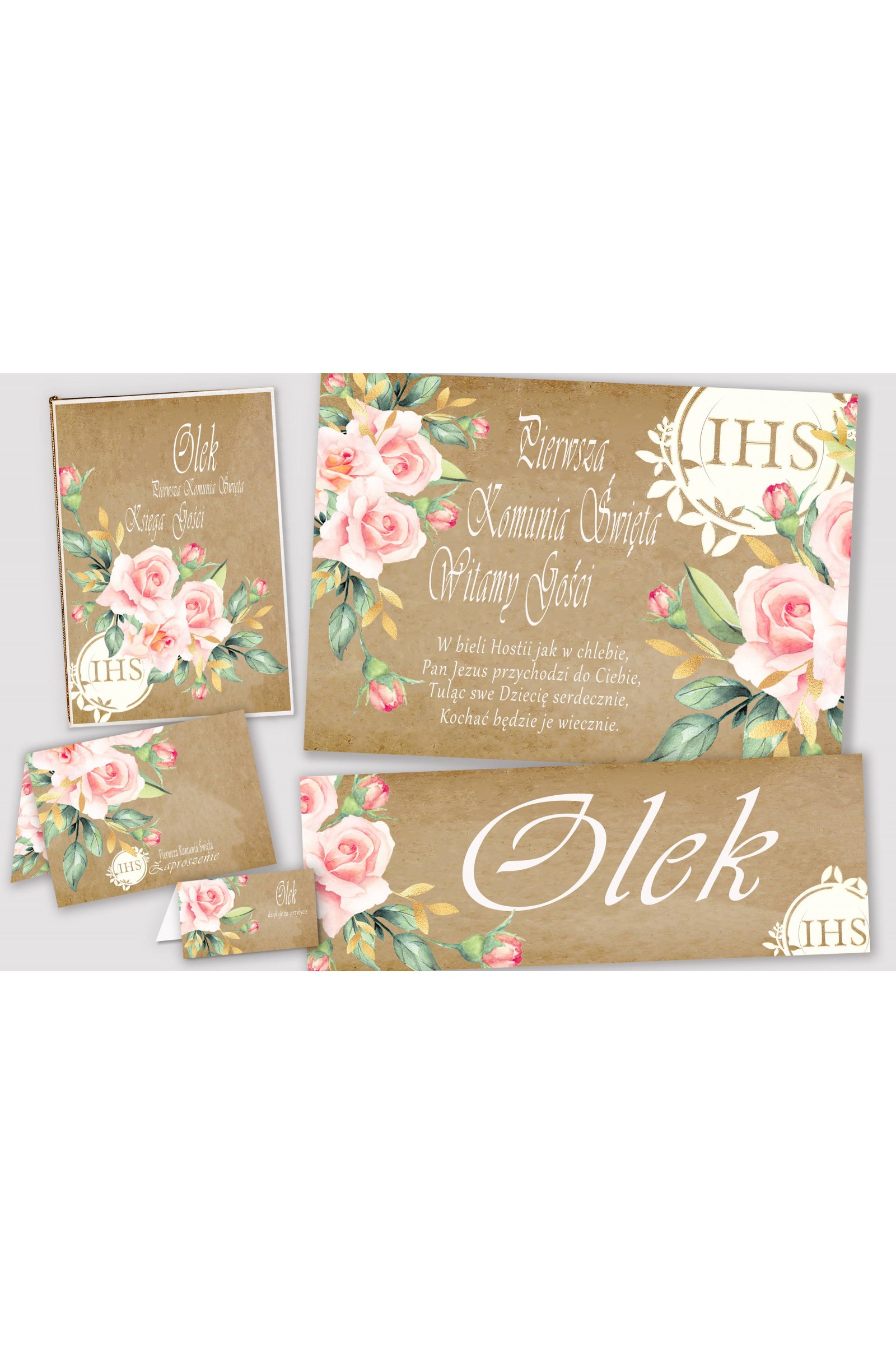 Personalizowany dekoracyjny zestaw komunijny - Pergaminowy bukiet - obraz 1