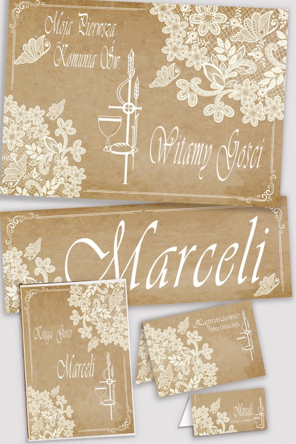 Personalizowany dekoracyjny zestaw komunijny - Pergaminowy motylek