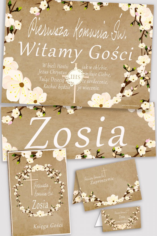 Personalizowany dekoracyjny zestaw komunijny - Pergaminowy sad