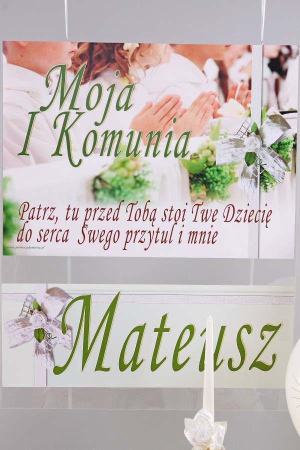 Personalizowany plakat komunijny z imieniem - Biel dzieci