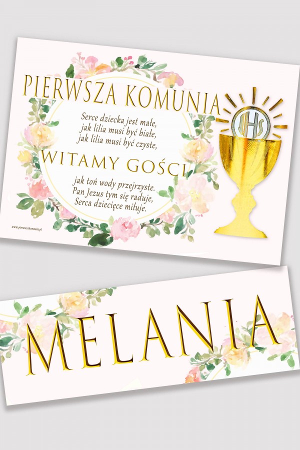 Personalizowany plakat komunijny z imieniem - Akwarelka różowa