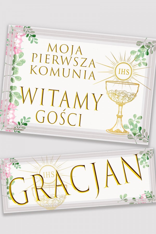 Personalizowany plakat komunijny z imieniem - Fiołki akwarelka