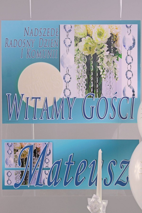 Personalizowany plakat komunijny z imieniem - Kryształ blue