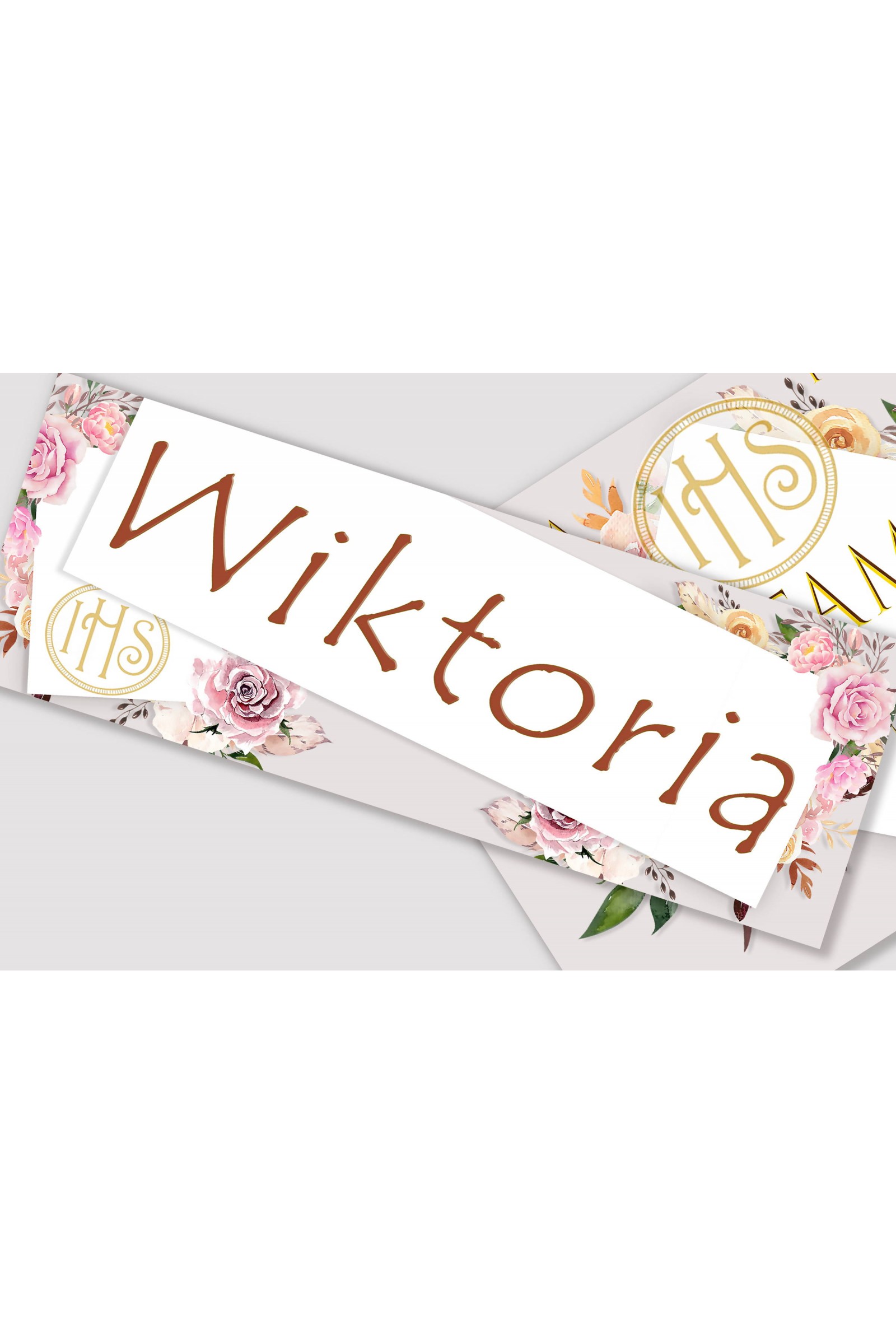 Personalizowany plakat komunijny z imieniem - Piwonia i róża - obraz 1
