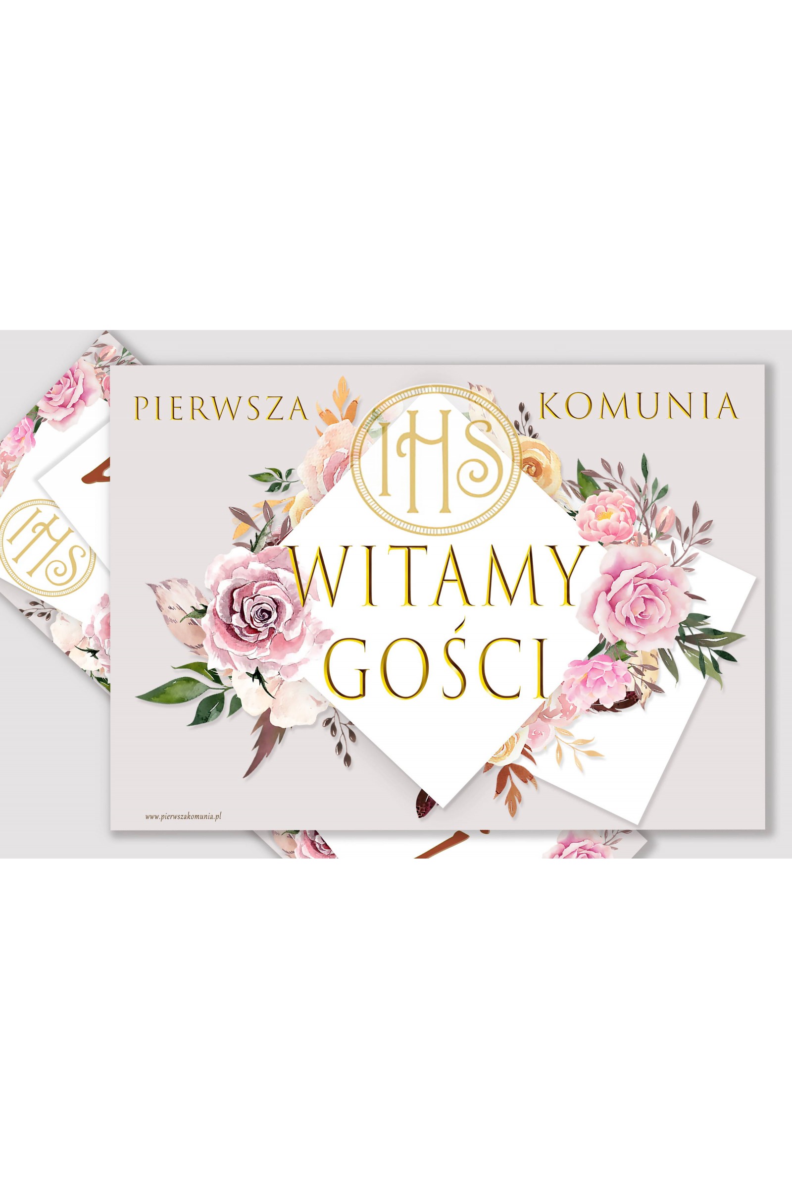 Personalizowany plakat komunijny z imieniem - Piwonia i róża - obraz 2