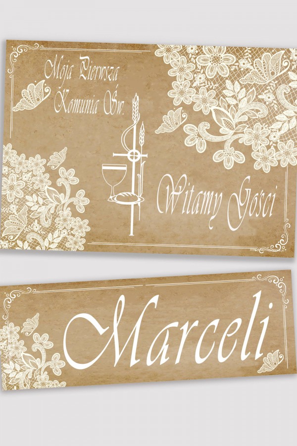 Personalizowany plakat komunijny z imieniem - Pergaminowy motylek