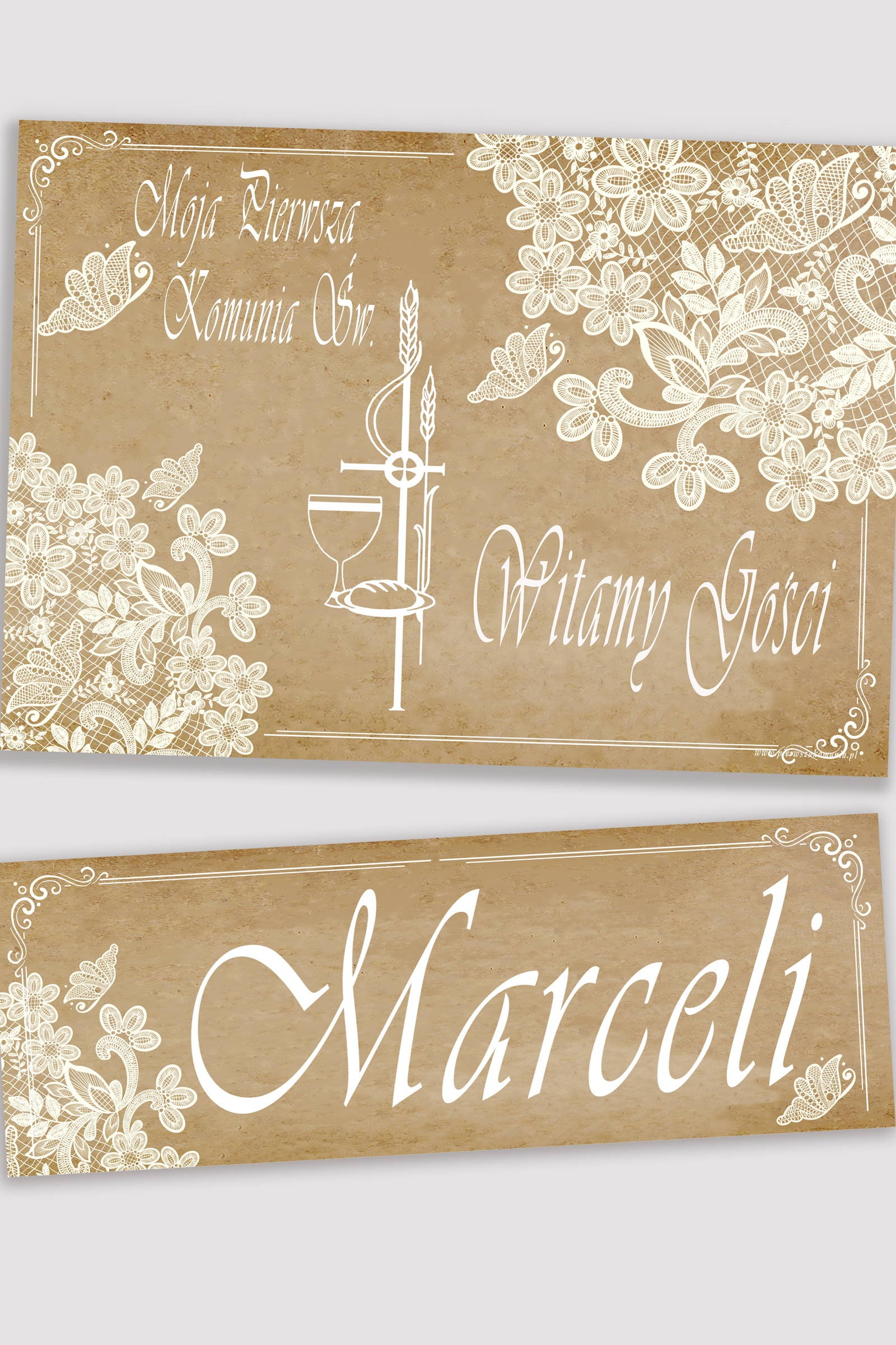 Personalizowany plakat komunijny z imieniem - Pergaminowy motylek - obraz 0