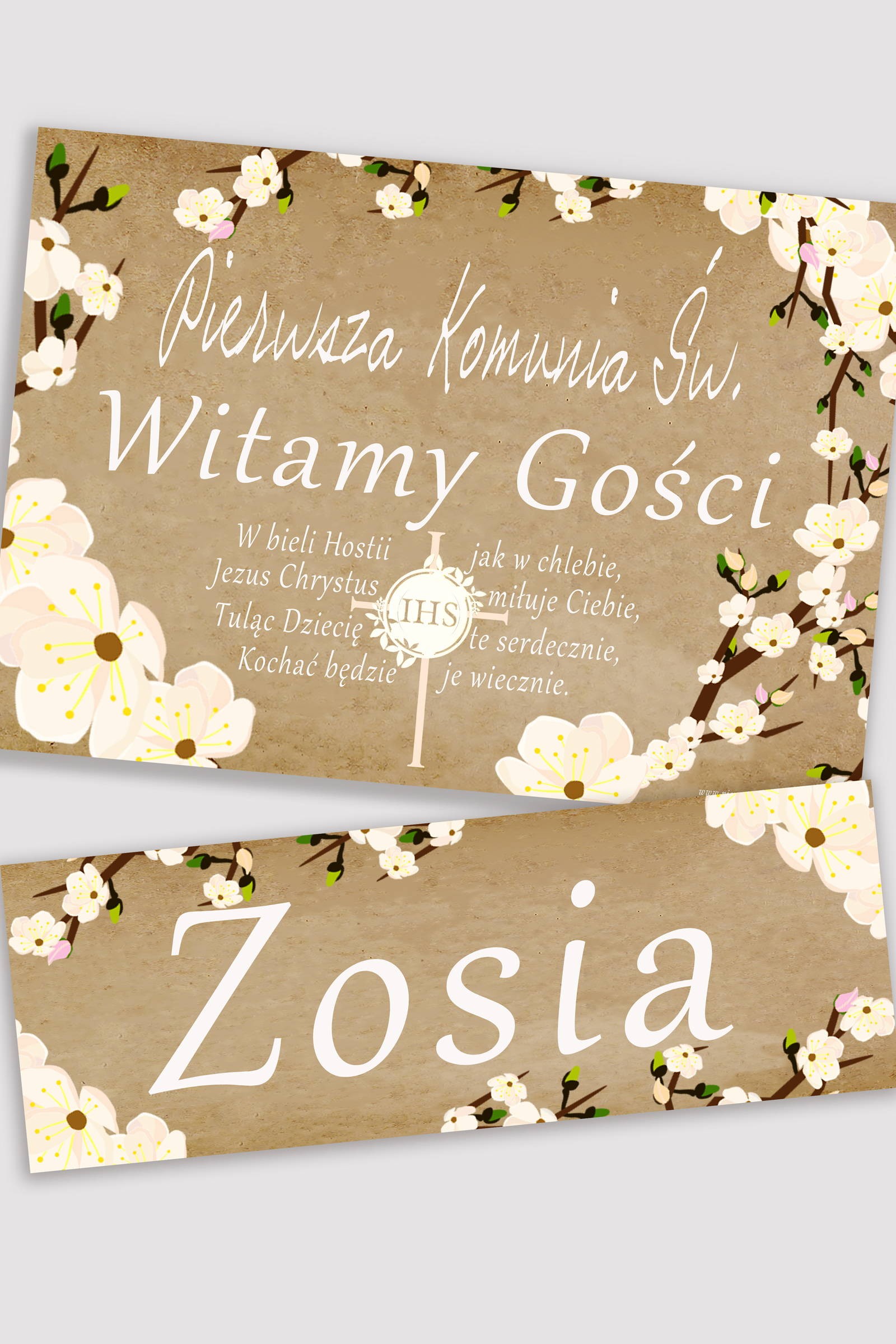 Personalizowany plakat komunijny z imieniem - Pergaminowy sad - obraz 0