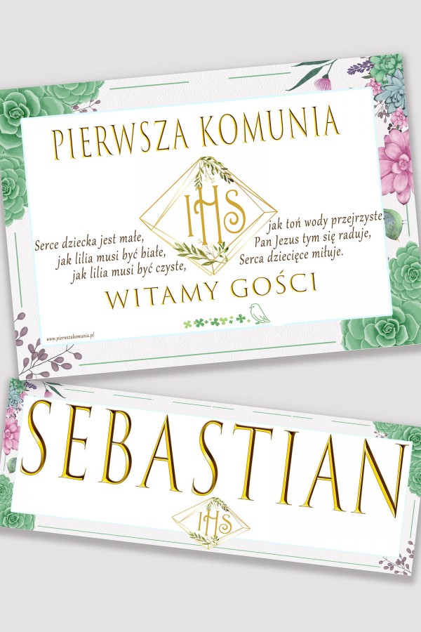 Personalizowany plakat komunijny z imieniem - Diamencik z eukaliptusem