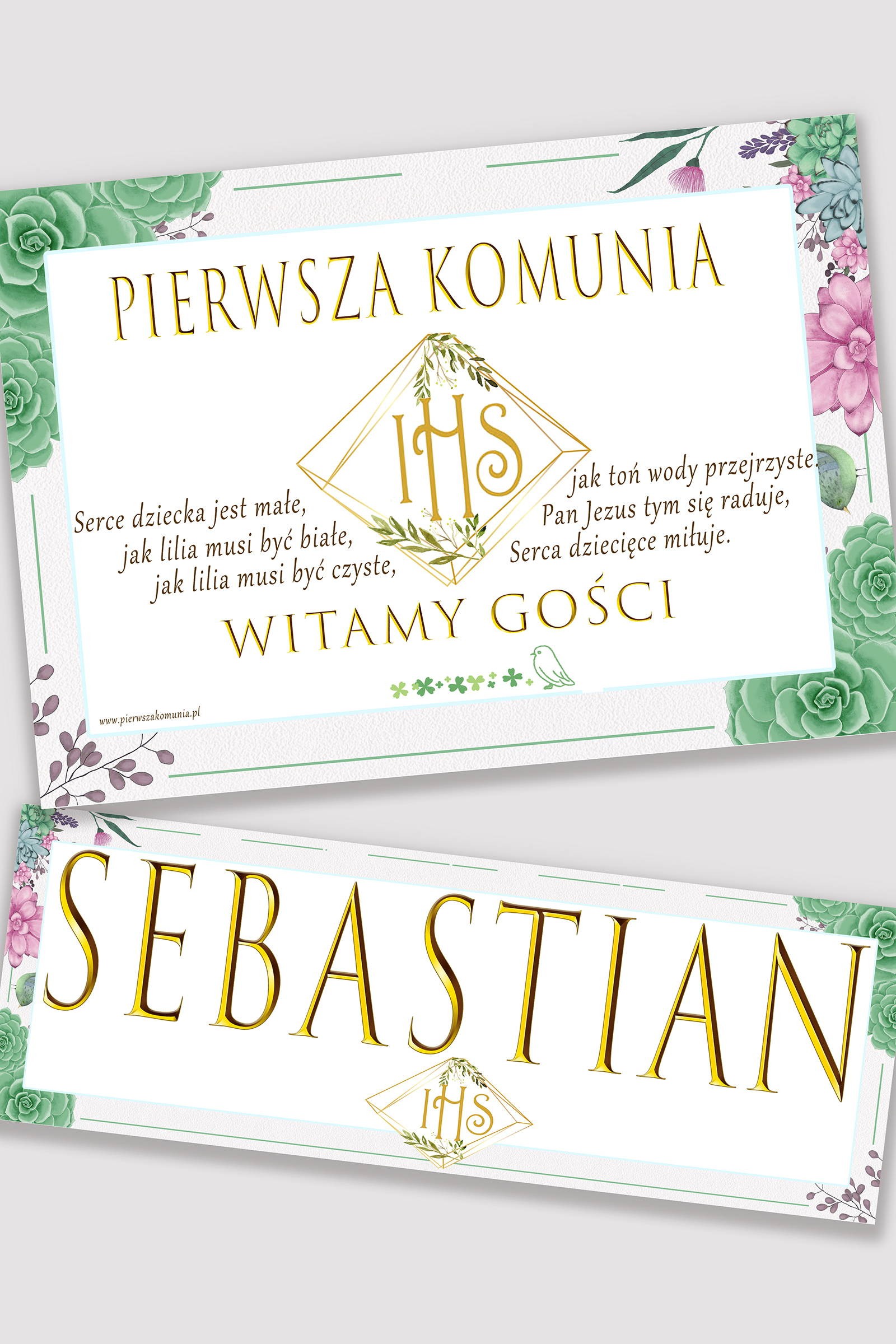 Personalizowany plakat komunijny z imieniem - Diamencik z eukaliptusem - obraz 0