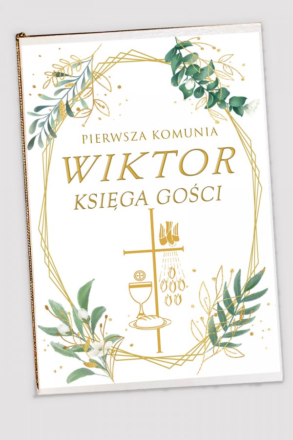 Personalizowana księga pamiątkowa komunijna - Złoto i gałązki