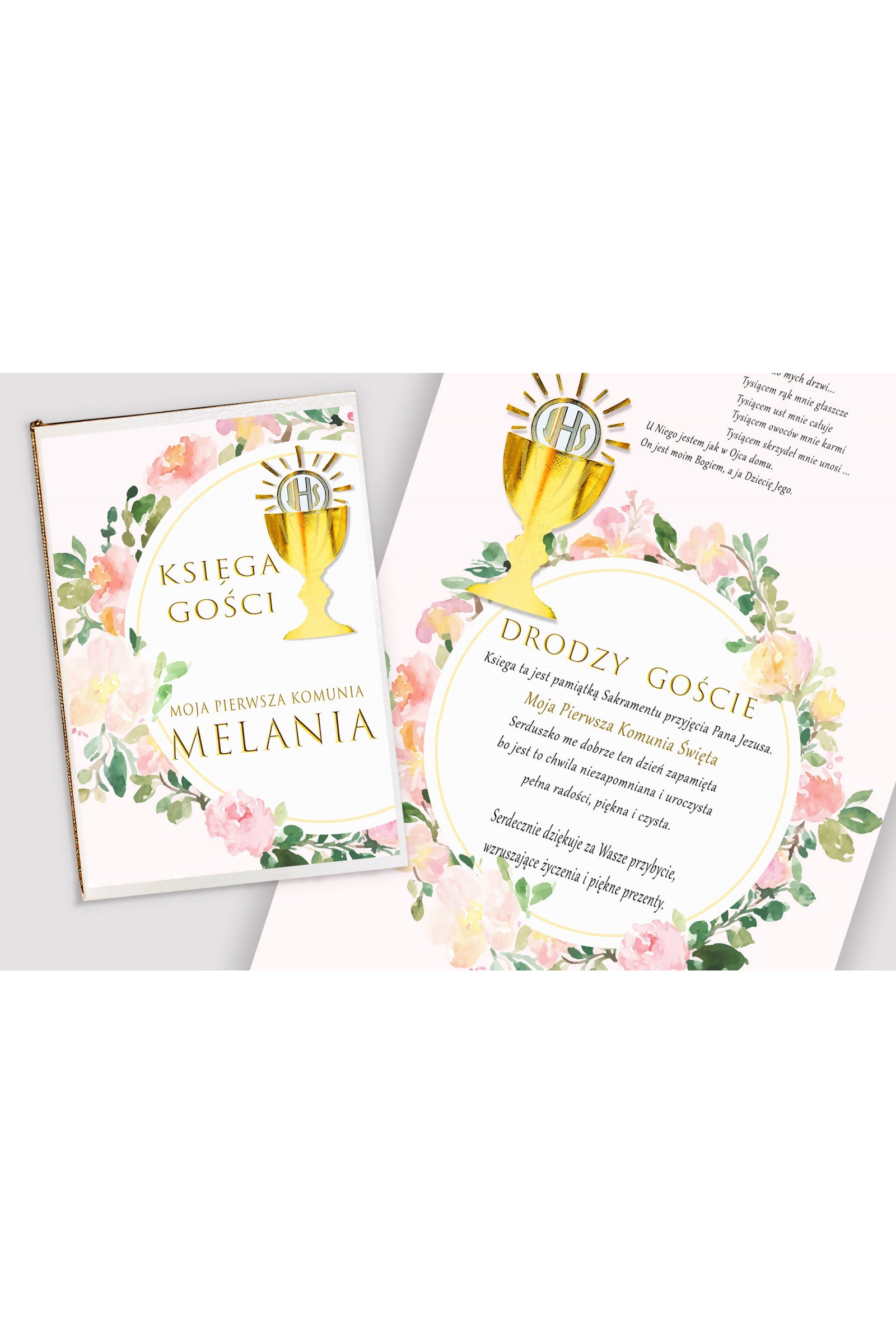 Personalizowana księga pamiątkowa komunijna - Akwarelka różowa - obraz 1