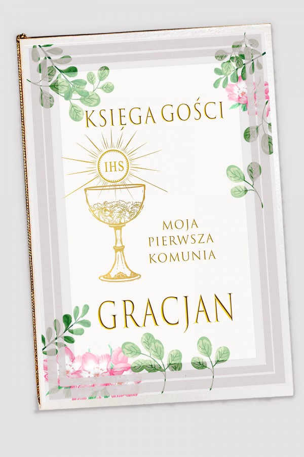 Personalizowana księga pamiątkowa komunijna - Fiołki akwarelka