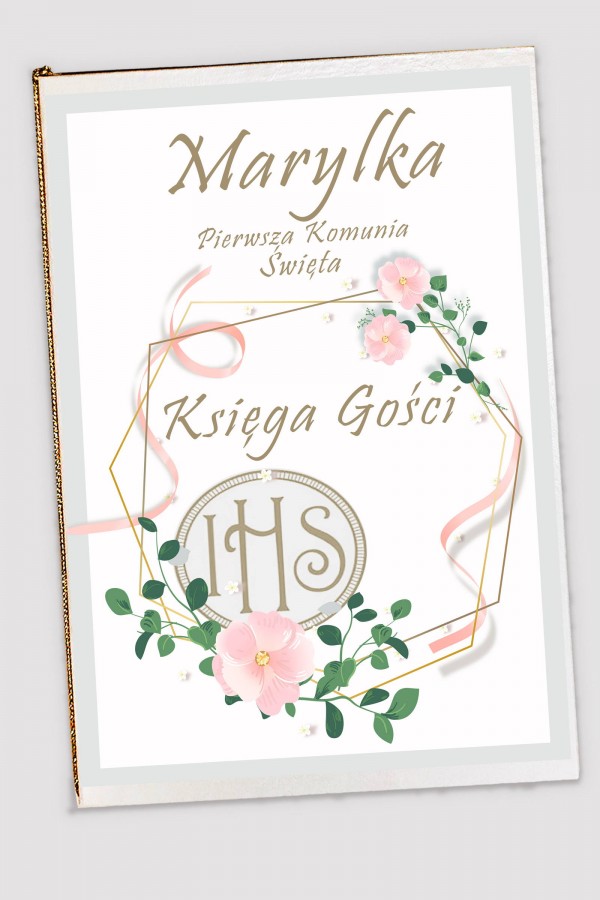 Personalizowana księga pamiątkowa komunijna - Różowa wstążeczka