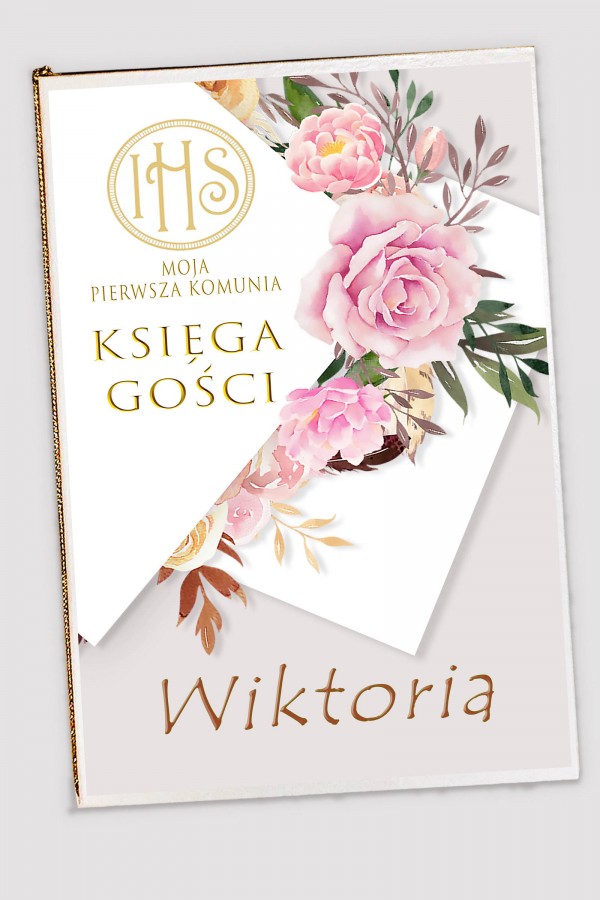 Personalizowana księga pamiątkowa komunijna - Piwonia i róża