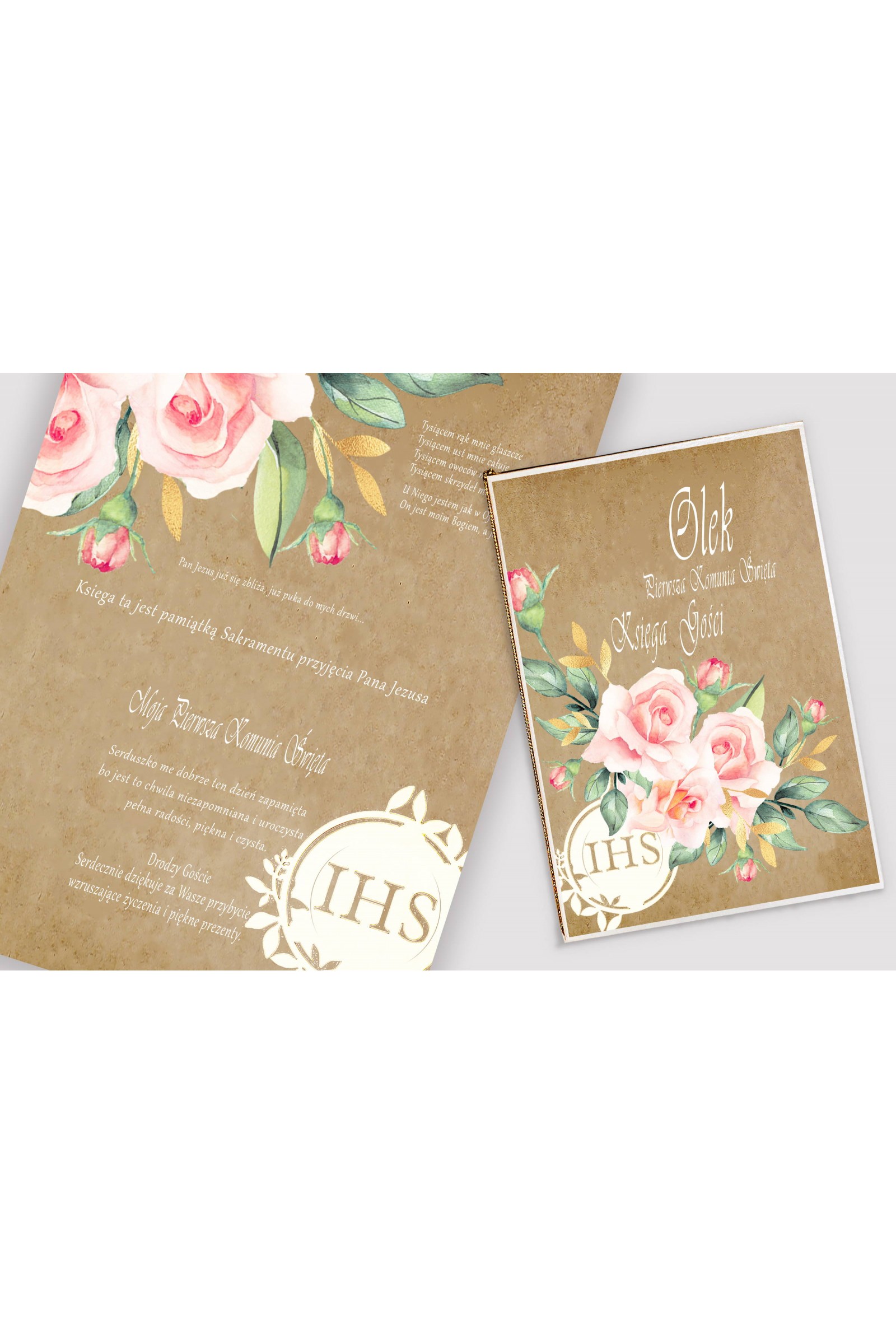 Personalizowana księga pamiątkowa komunijna - Pergaminowy bukiet - obraz 1