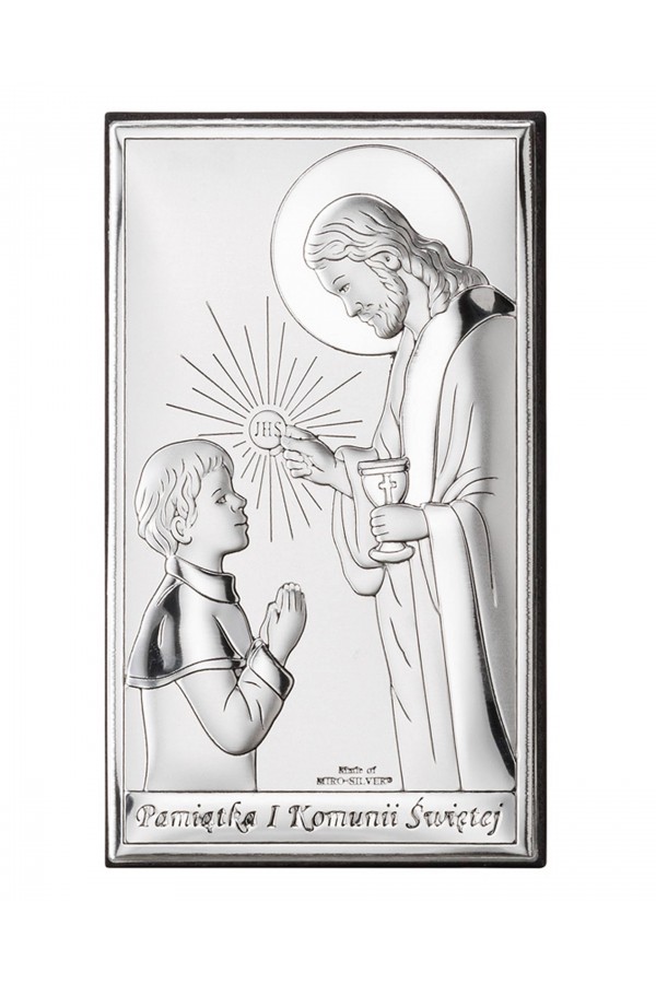 Obrazek na pamiątkę I Komunii Św. z Jezusem udzielającym Komunii chłopcowi