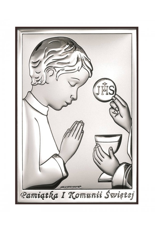 Obrazek na pamiątkę I Komunii Św. z chłopczykiem, prostokątny