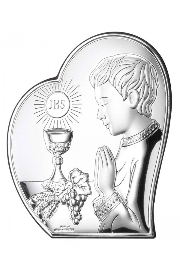 Obrazek na pamiątkę I Komunii Św. z chłopczykiem w 'sercu'