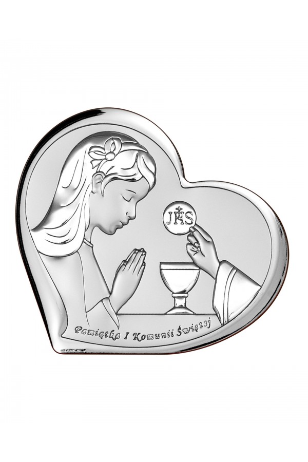 Obrazek na pamiątkę I Komunii Św. z dziewczynką w 'sercu'