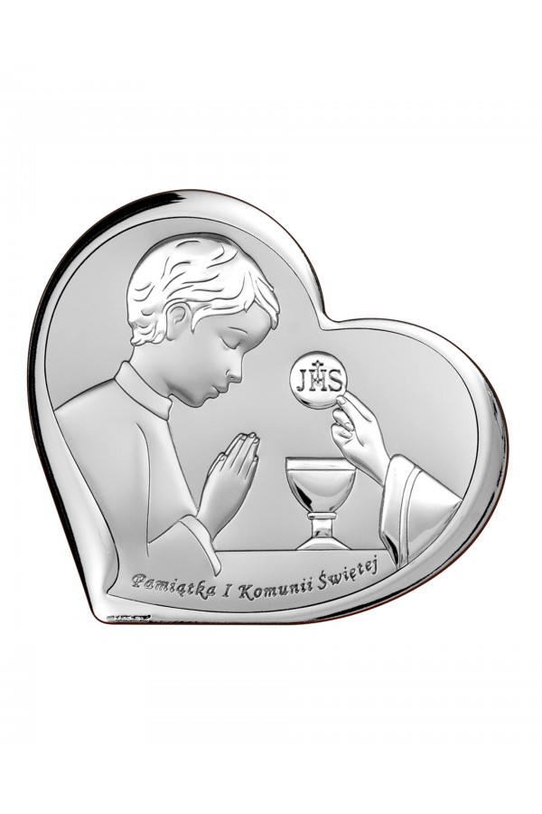 Obrazek na pamiątkę I Komunii Św. z chłopczykiem w 'sercu'