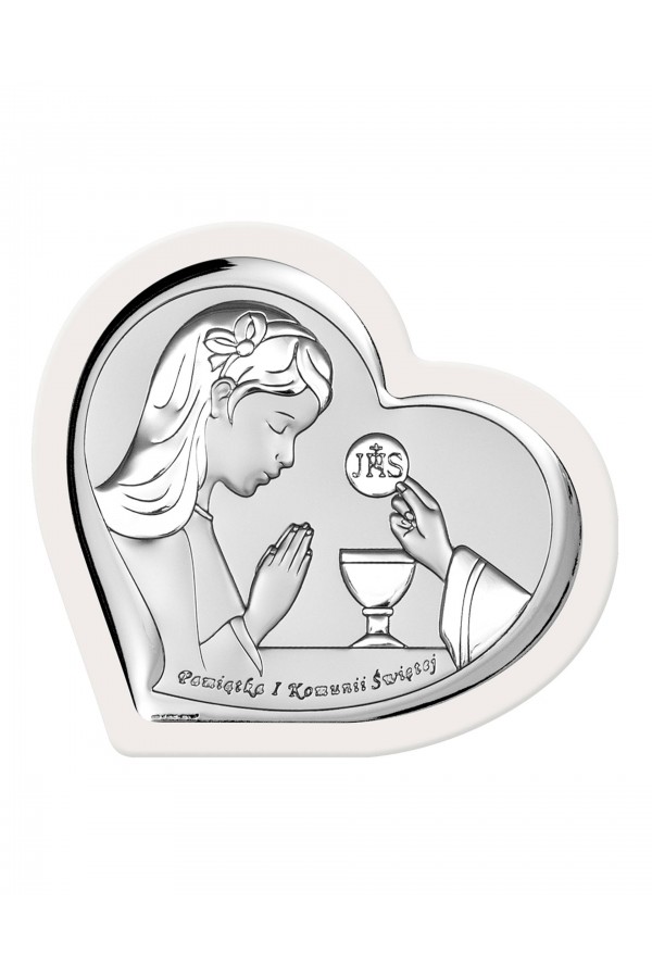 Obrazek na pamiątkę I Komunii Św. z dziewczynką w 'sercu'