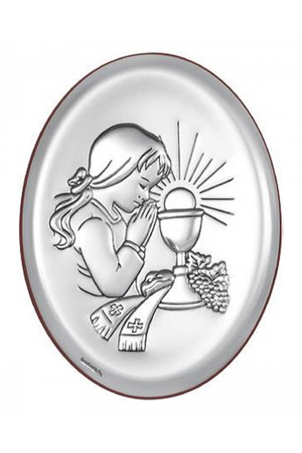 Obrazek na pamiątkę I Komunii Św. z dziewczynką, owalny
