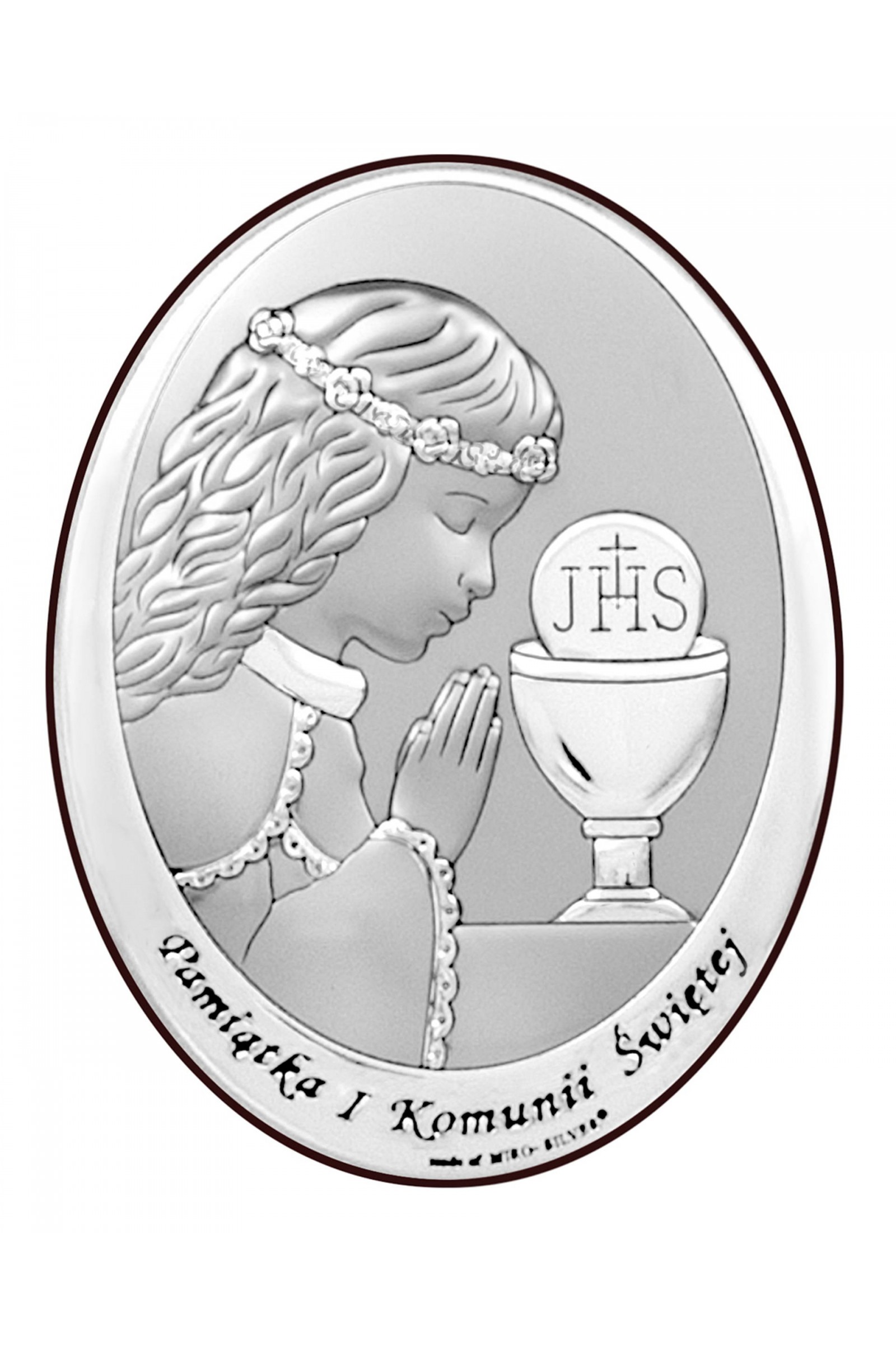 Obrazek na pamiątkę I Komunii Św. z dziewczynką z podpisem, owalny - obraz 0