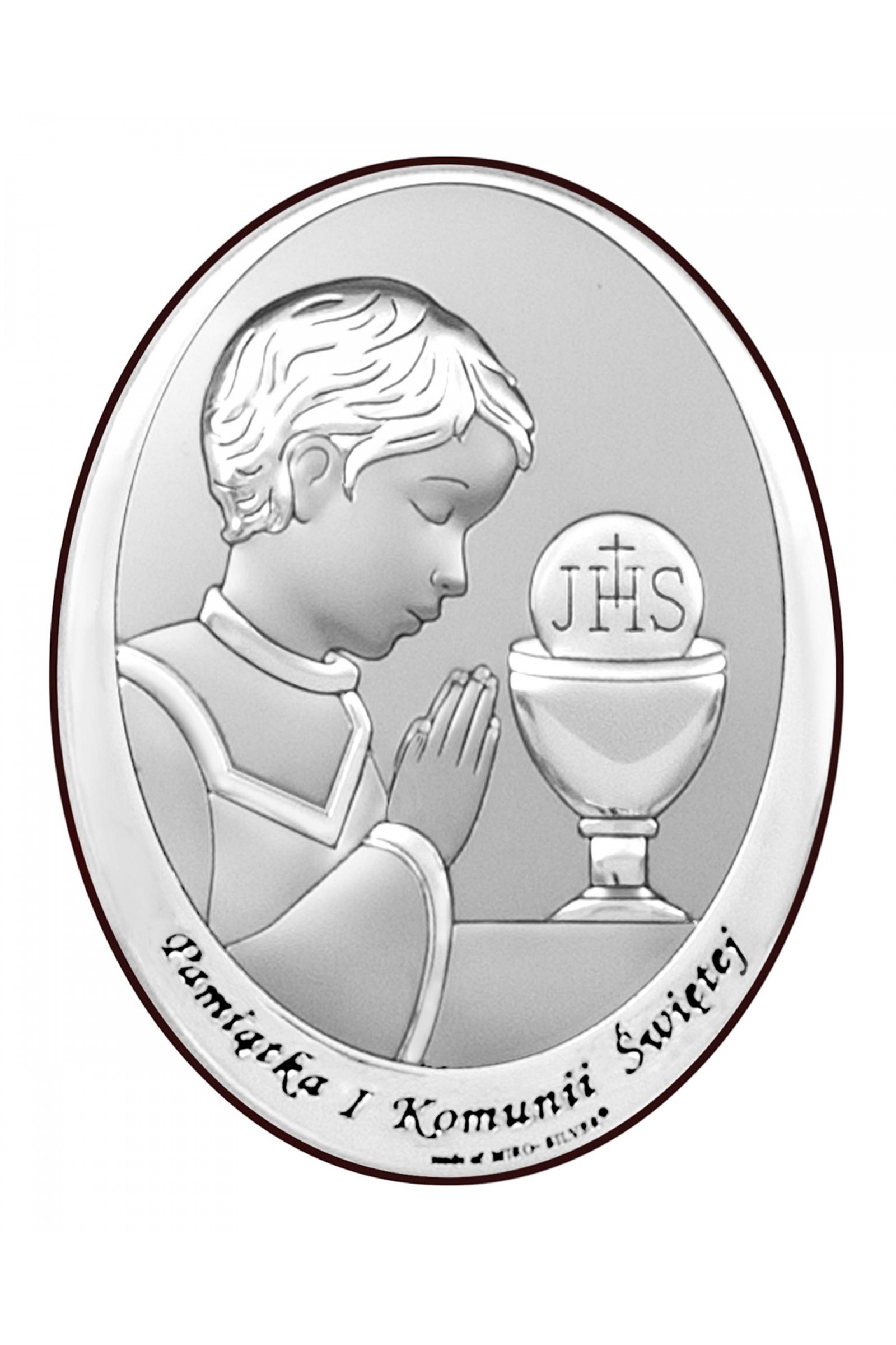 Obrazek na pamiątkę I Komunii Św. z chłopczykiem z podpisem, owalny - obraz 0