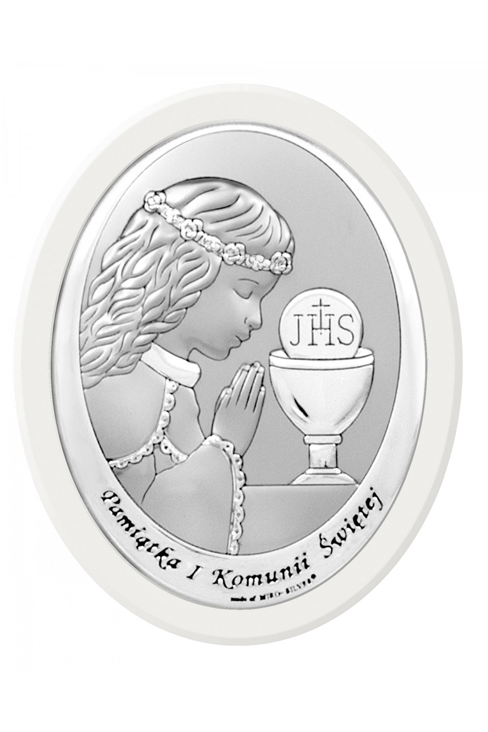 Obrazek na pamiątkę I Komunii Św. z dziewczynką z podpisem, owalny - obraz 0