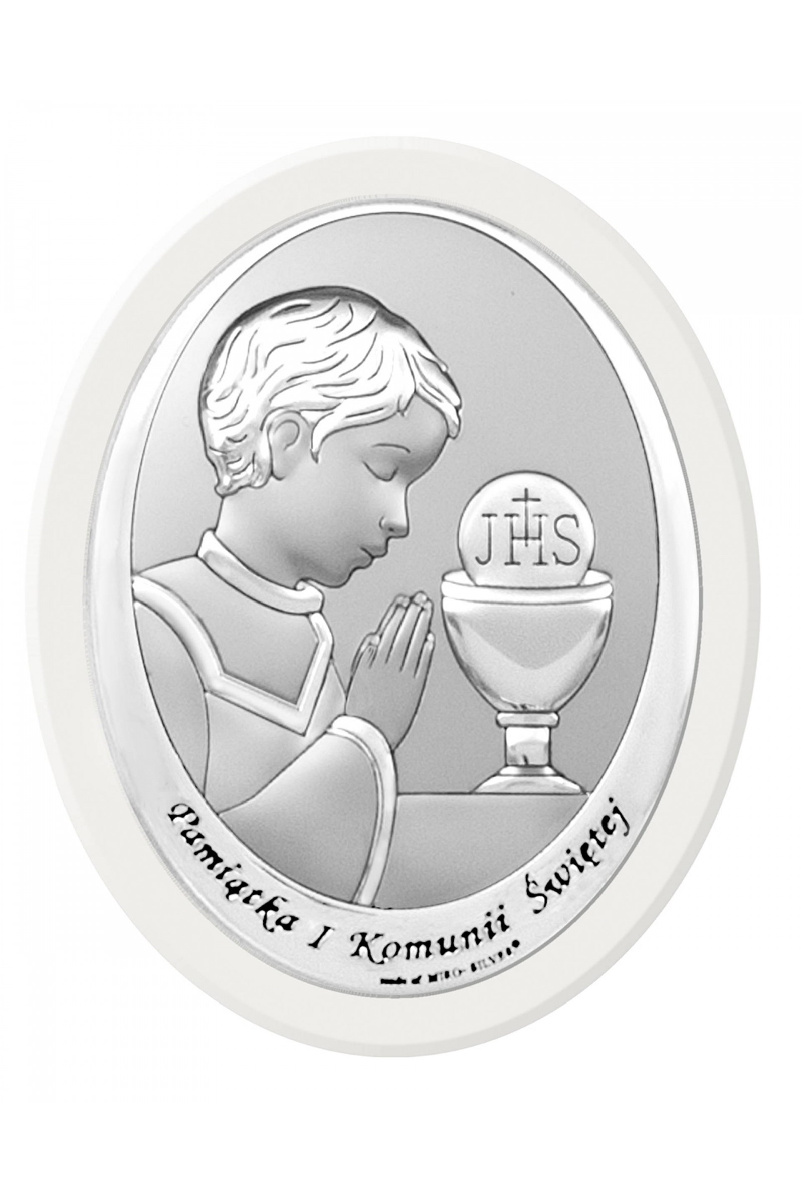 Obrazek na pamiątkę I Komunii Św. z chłopczykiem z podpisem, owalny - obraz 0