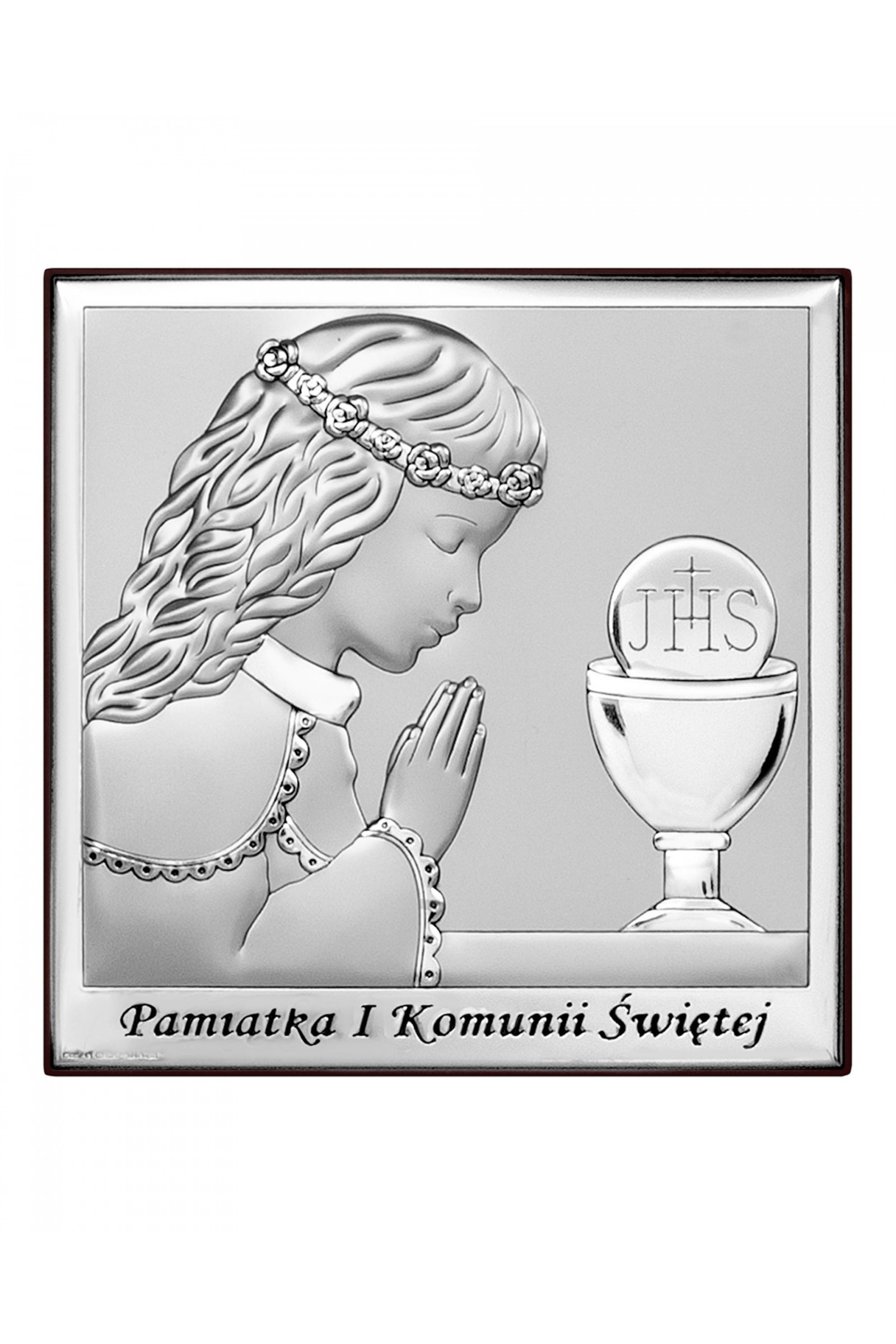 Obrazek na pamiątkę I Komunii Św. Z dziewczynką z podpisem, kwadratowy - obraz 0