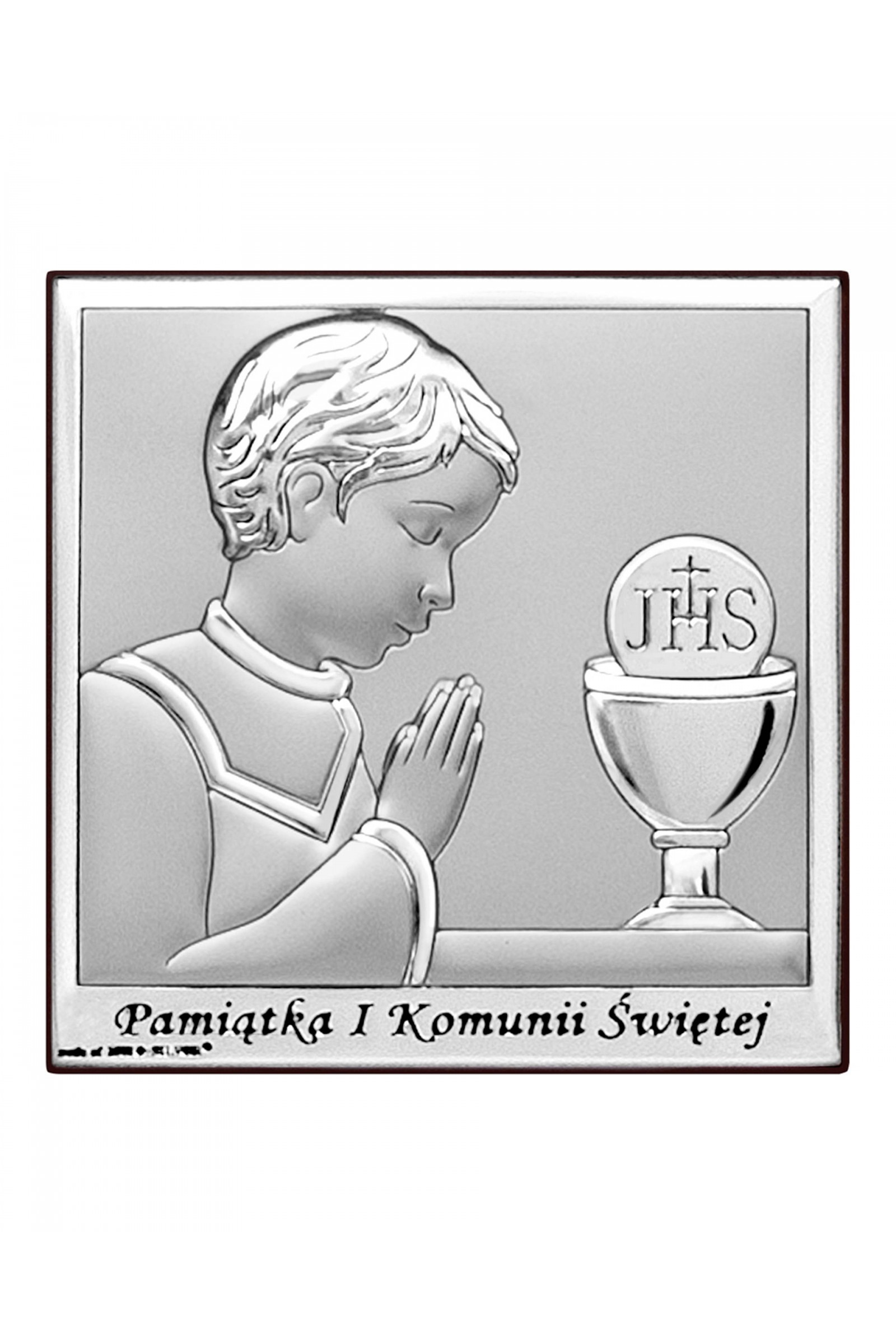 Obrazek na pamiątkę I Komunii Św. z chłopczykiem z podpisem, kwadratowy - obraz 0