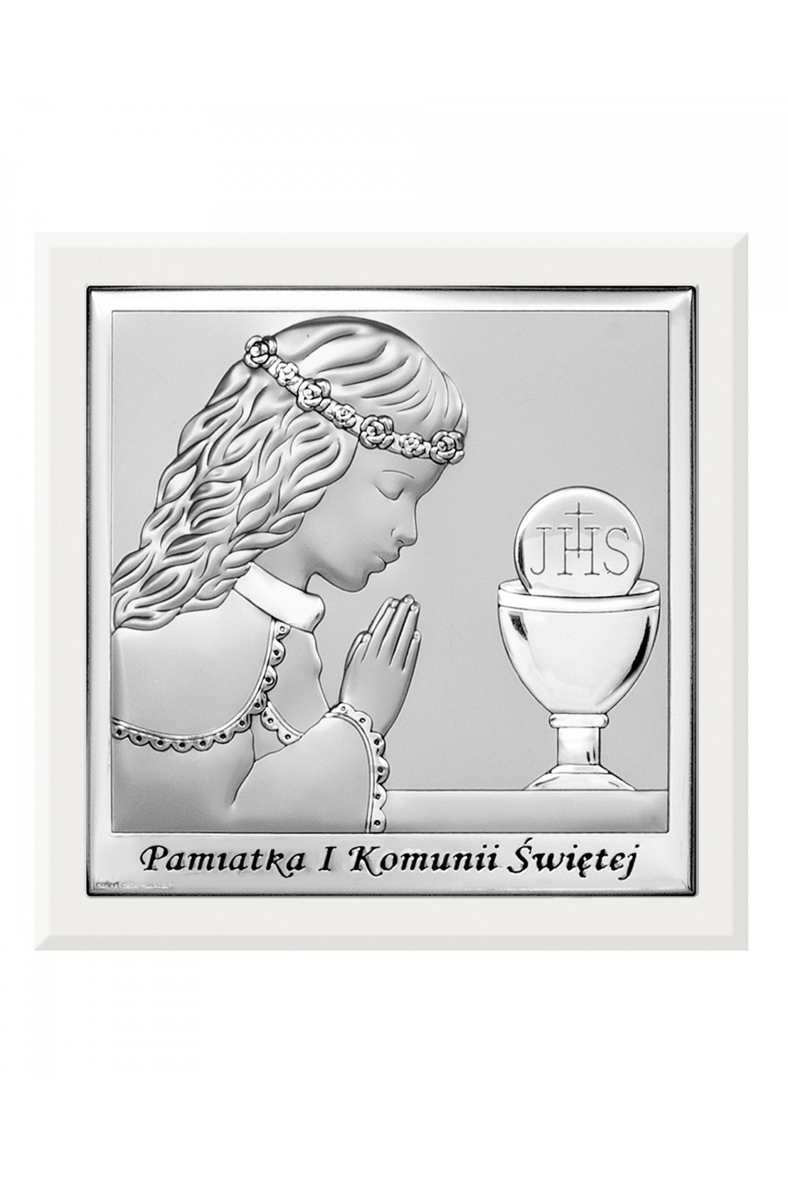 Obrazek na pamiątkę I Komunii Św. Z dziewczynką z podpisem, kwadratowy - obraz 0