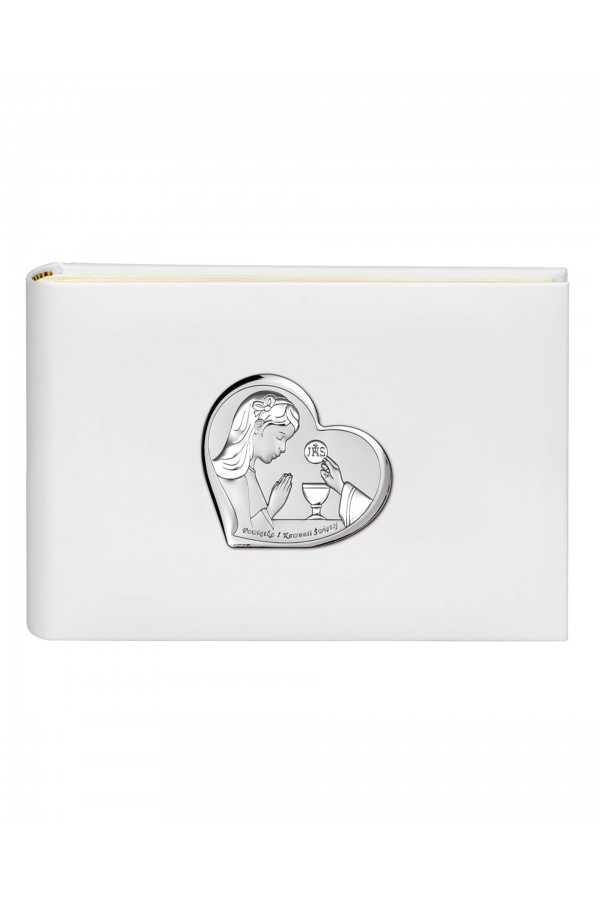 Album na zdjęcia z okazji I Komunii Św. z wizerunkiem dziewczynki w 'sercu'