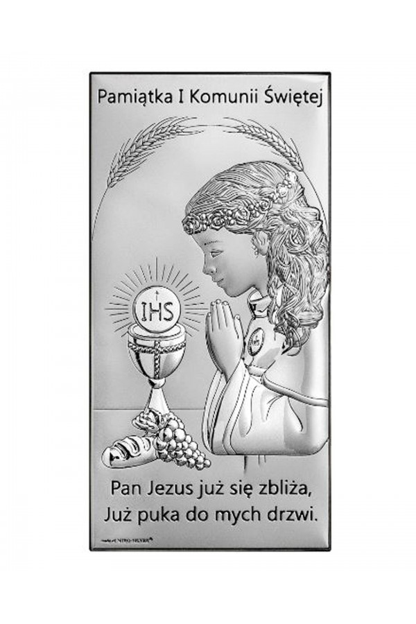 Obrazek na pamiątkę I Komunii Św. z dziewczynką, prostokątny