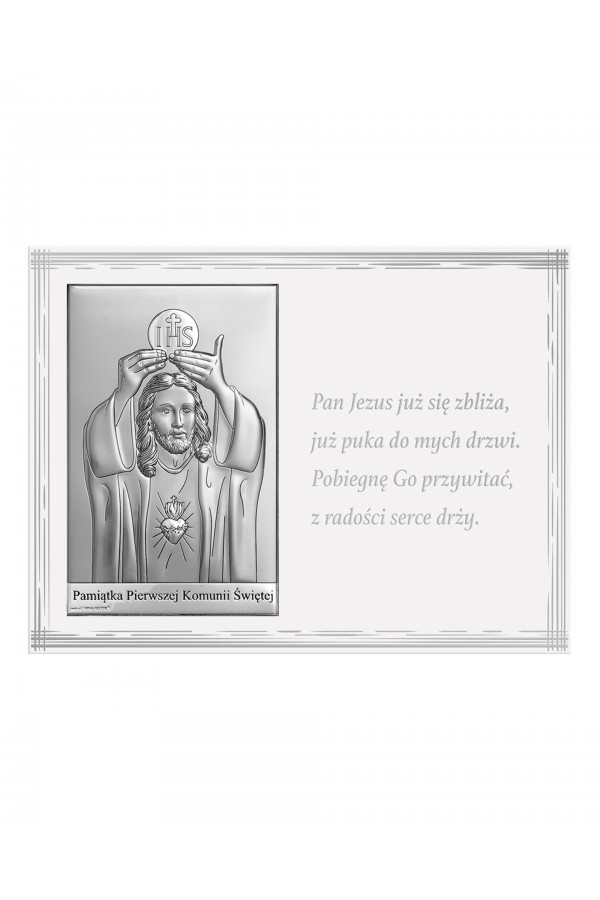 Panel z Jezusem na pamiątkę I Komunii Św. Z cytatem, biały