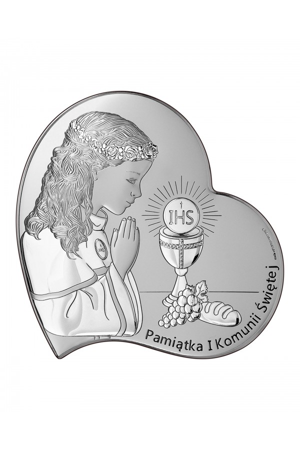 Obrazek na pamiątkę I Komunii Św. z dziewczynką w 'sercu'