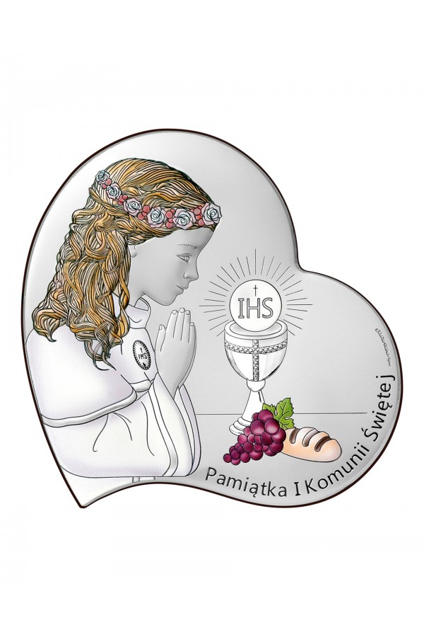 Obrazek na pamiątkę I Komunii Św. z dziewczynką w 'sercu', kolorowy