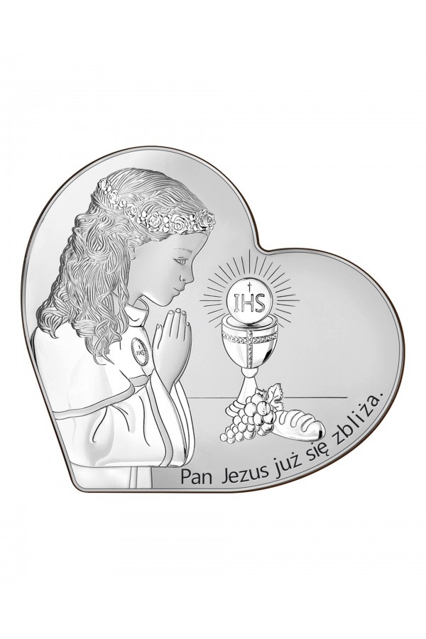 Obrazek na pamiątkę I Komunii Św. z dziewczynką w 'sercu'