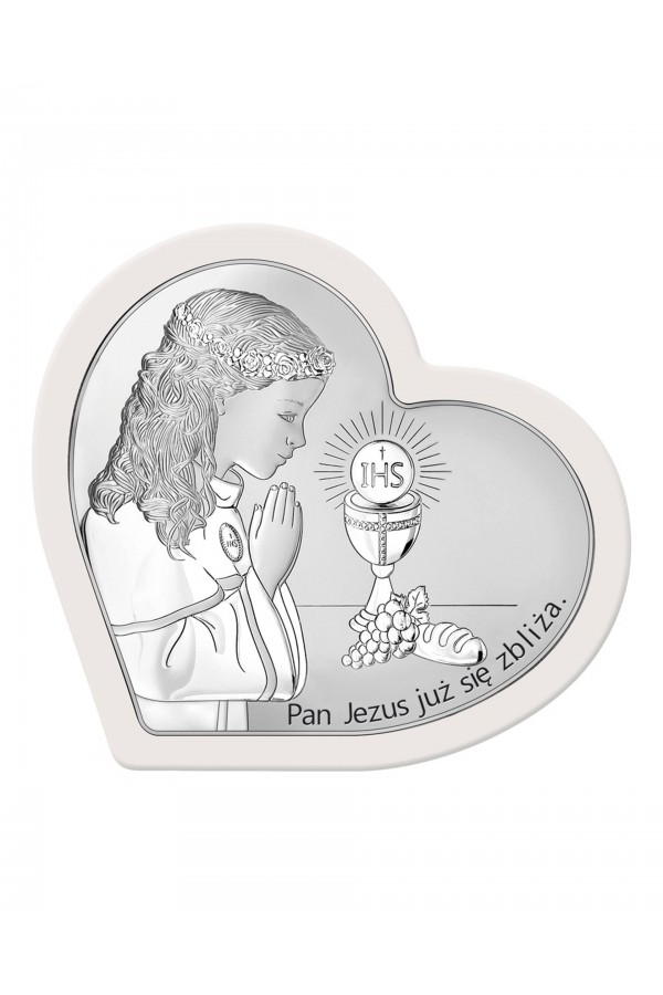 Obrazek na pamiątkę I Komunii Św. z dziewczynką w 'sercu'